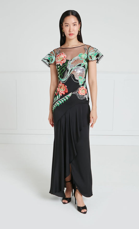 Gracia Ruffle Gown - Black